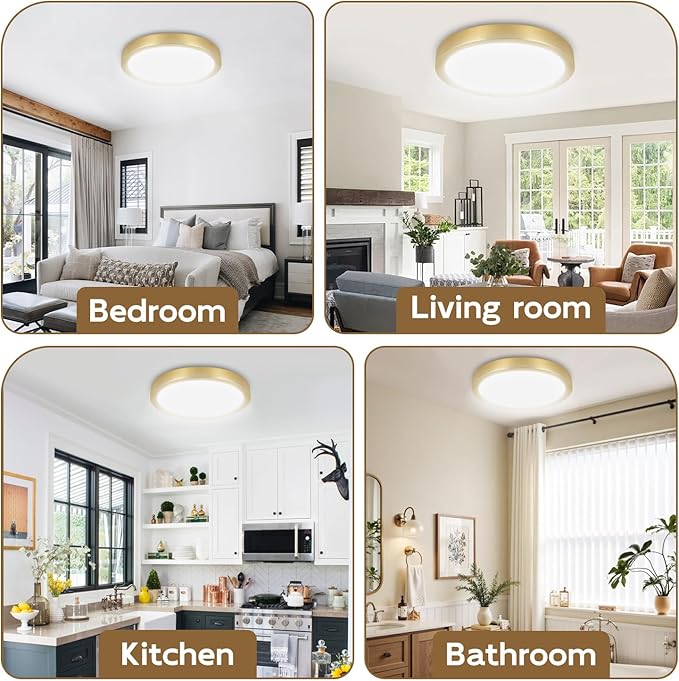 Hlite Dimmable 2pack 9 inch Flush Mount LED Ceiling Light Fixture,18W 1800LM Super Slim 3000K/4000K/5000K 3CCT Selectable,Dimmable Flush Mount Ceiling Light for Kitchen,Bedroom (Gold)