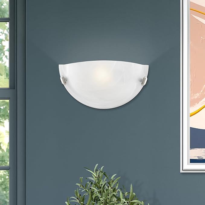 Livex Lighting 4271-91 Home Basics 1 Light Brushed Nickel Wall Sconce with White Alabaster Glass