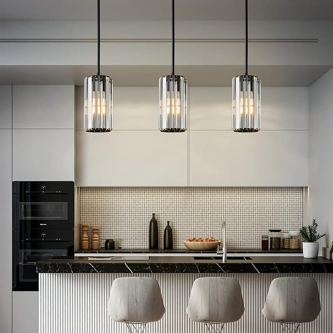 Black Pendant Lighting Modern Pendant Light Mini Crystal Chandeliers Adjustable Pendant Light Fixture for Kitchen Island Dinning Room Corridor Bedroom(Black 1-Light)