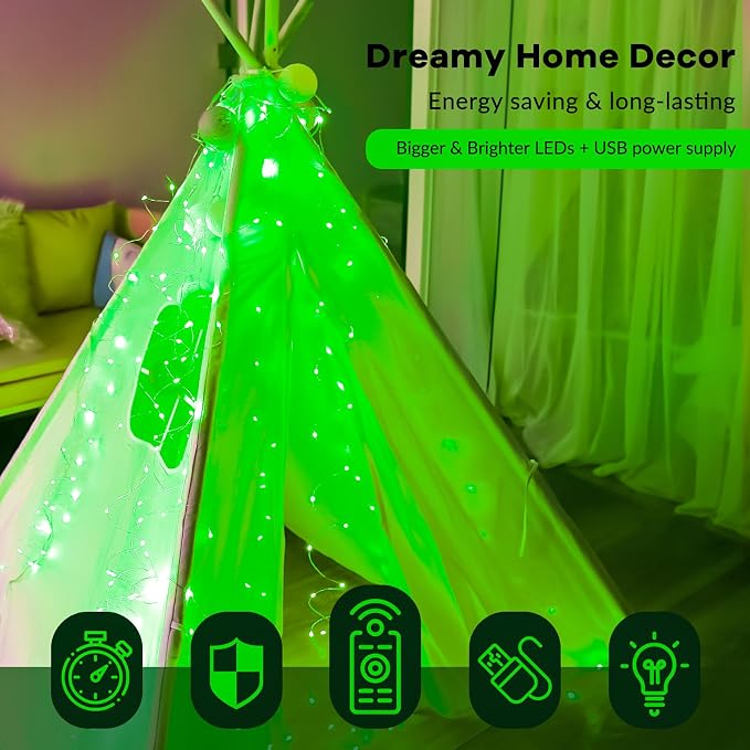 HXWEIYE 300LED Fairy Curtain Lights, 9.8x9.8Ft USB Plug-in 8 Modes Christmas String Hanging Lights with Remote for Bedroom Backdrop Wedding Indoor Wall Decor, Green, Standard – 1 Pack