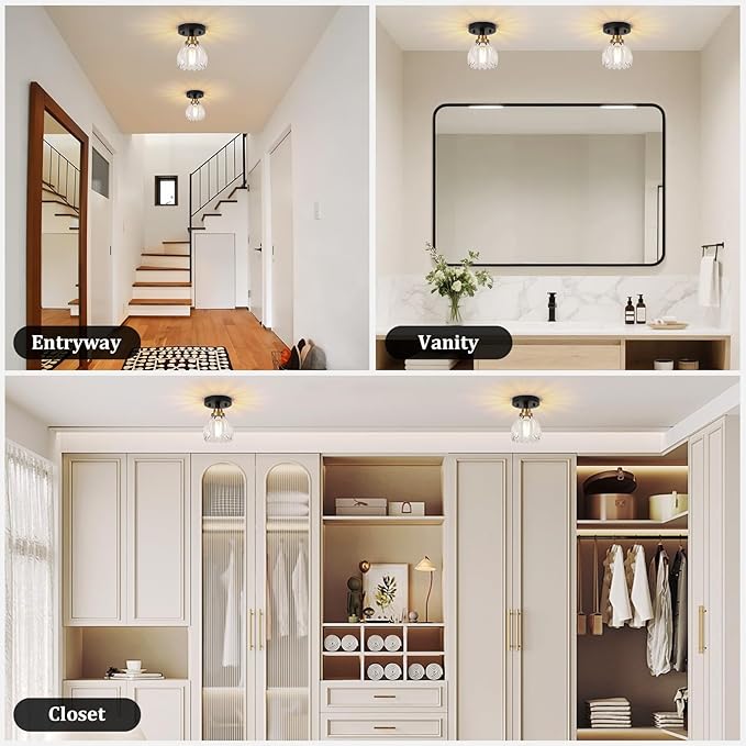 TALOYA Semi Flush Mount Ceiling Light,2 Pack Close to Ceiling Light Fixtures with Clear Tulip Glass Shades Modern Farmhouse Lighting Fixtures for Hallway Corridor Kitchen Bathroom Bedroom Passway