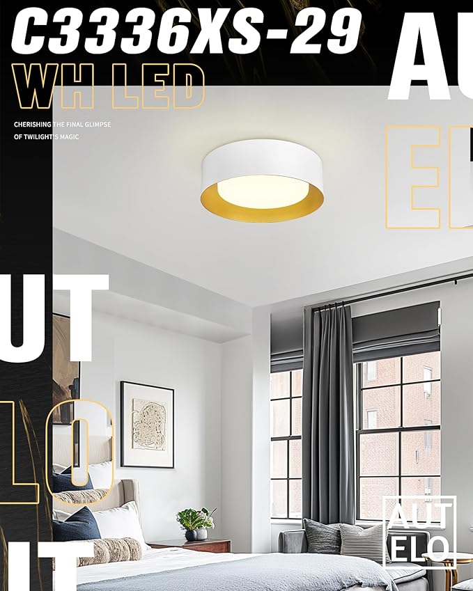 AUTELO 12" Flush Mount Ceiling Light, 5CCT LED Light Fixtures Ceiling Mount, Modern Ceiling Light with Frosted Glass in White Metal Finish for Bedroom Hallway, C3336-29 WH LED