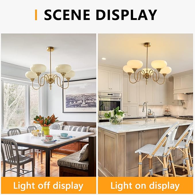 BOKT Gold Vintage Chandelier Modern 5-Light Globe Chandelier with Smooth Lampshade Sputnik Pendant Light Dining Room Chandeliers for Living Room Bedroom
