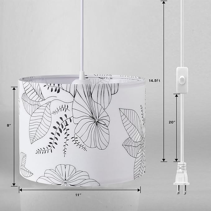 KUAUGST Plug in Pendant Light, 15 FT Hanging Lamp with Plug in Cord, On/Off Switch, Pendant Lighting with Fabric Shade, Hanging Light Fixture for Living Room, Bedroom, Dining Room, Kitchen