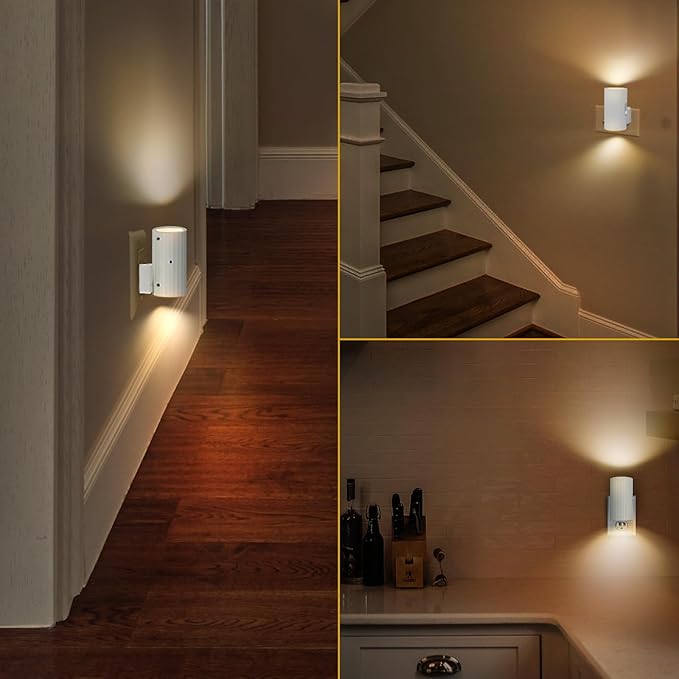 WSKVEZZA Night Light, Led Night Lights Plug into Wall, Sensor Dusk to Dawn, 0-100 LM Dimmable Night Lights, 3000K Soft White for Bathroom Bedroom Kitchen Toilet Hallway Stairway, 2 Pack