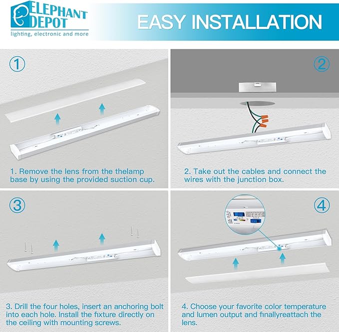 4FT LED Wraparound Light Fixture, 48 inch Garage Led Ceiling Lights, 54W 6210LM,3500/4000/5000K, 120-277V Commercial 4 FT Led Light Fixture for Laundry Room,Warehouse,Closet,Shop,Garage UL