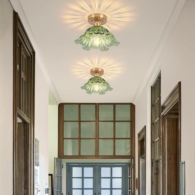 Semi Flush Mount Ceiling Light,Hallway Vintage Lights Fixture Ceiling Green 11" E26 Vintage Light Fixtures for Closet Hallway Kitchen Dining Room