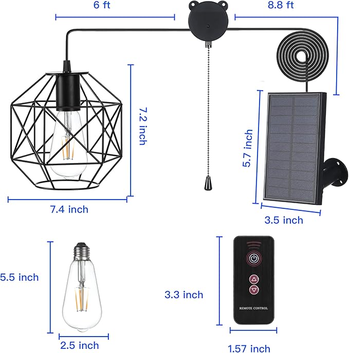 Solar Pendant Light - Outdoor/Indoor Solar Chandelier with Pull Cord, Perfect for Home, Chicken Coop, Porch, Barn, Greenhouse, Patio, Garden