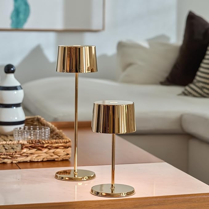 Zafferano, Olivia Mini Lamp, Portable and Rechargeable Table Lamp with Touch Controls, Suitable for Indoor, Dimmer, 2200-3000 K, Height 8.7 Inches, Rose Gold Color