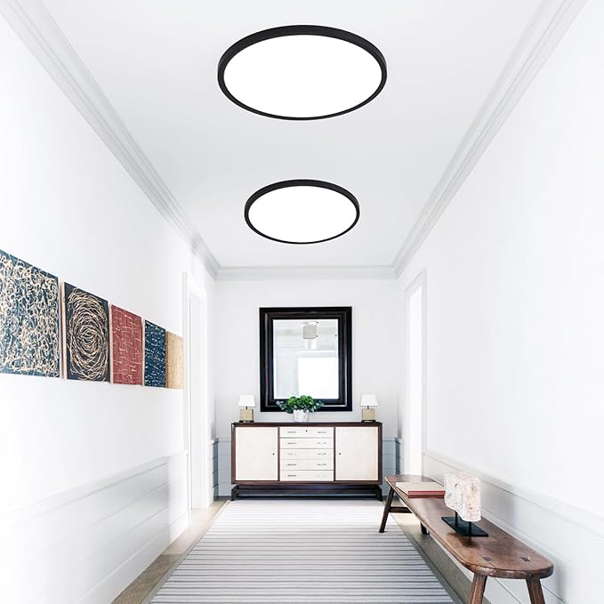 9 Inch Flush Mount Ceiling Light, 5 Color Adjustable Slim 18W 1800LM 2700K-6500K Wired LED Fixture, Modern Low Profile LED Ceiling Lamp for Hallways, Kitchen, Bedroom, Closets, Bathroom, Round, Black