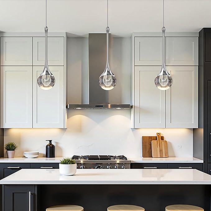 1-Pendant Lights Kitchen Island,Crystal Sliver Globe LED Chandelier, Modern Dimmable Adjustable Height Hanging Light Fixture,Sloped Ceiling,Bedroom,Dining Room