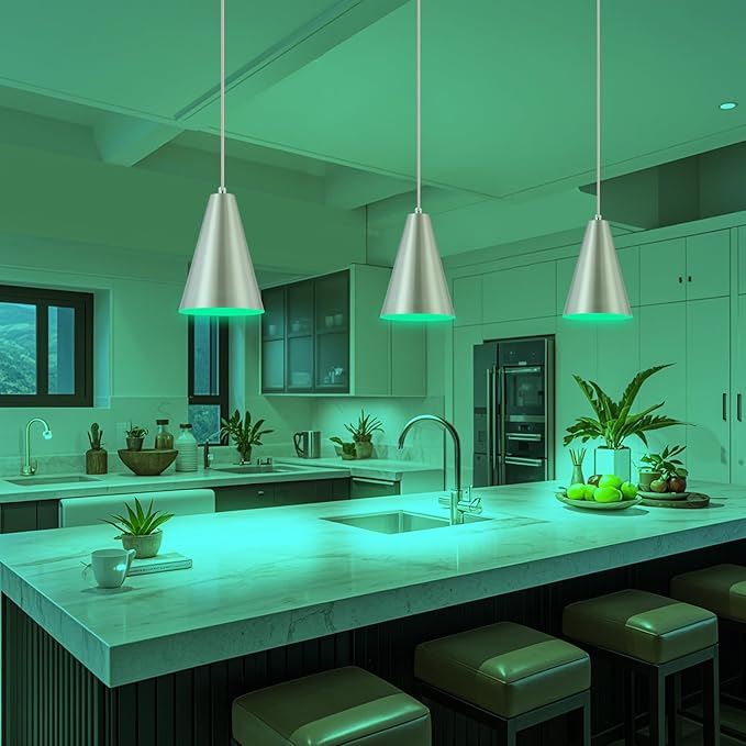 Dijiahua Brushed Nickel Battery Operated Pendant Lights Kitchen Island 3 Pack with Remote Control,Modern Wireless Rechargeable RGB Color Temperatures Hanging Lamp Fixtures with Silver Metal Shade