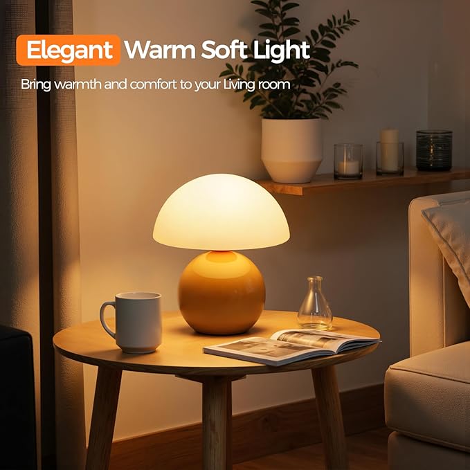 NIORSUN Mushroom Lamp,Table Lamp for Bedroom, 2700k Dimmable Desk Lamps,Small Bedside Table Lamps for Living Room Night Stands, Mushroom Decor Cute Mini Modern Mid Century Lamps Orange