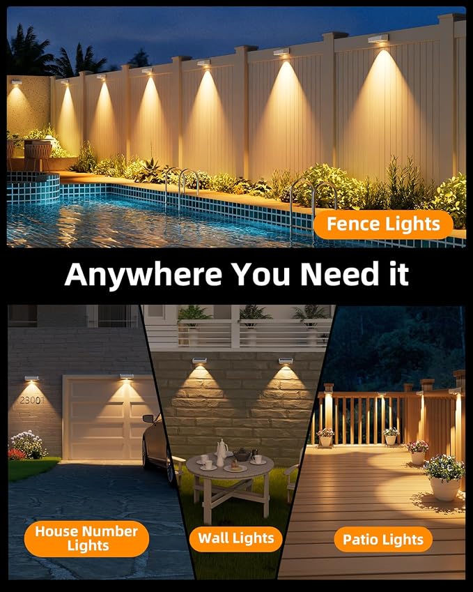 JOFIOS Solar Fence Lights Outdoor, 12 Pack, 50LM Ultra Bright, 10 Colors & 12 Lighting Modes Solar Deck Lights, IP65 Waterproof, Dusk-to-Dawn Solar Powered Fence Light for Patio, Railing (White)
