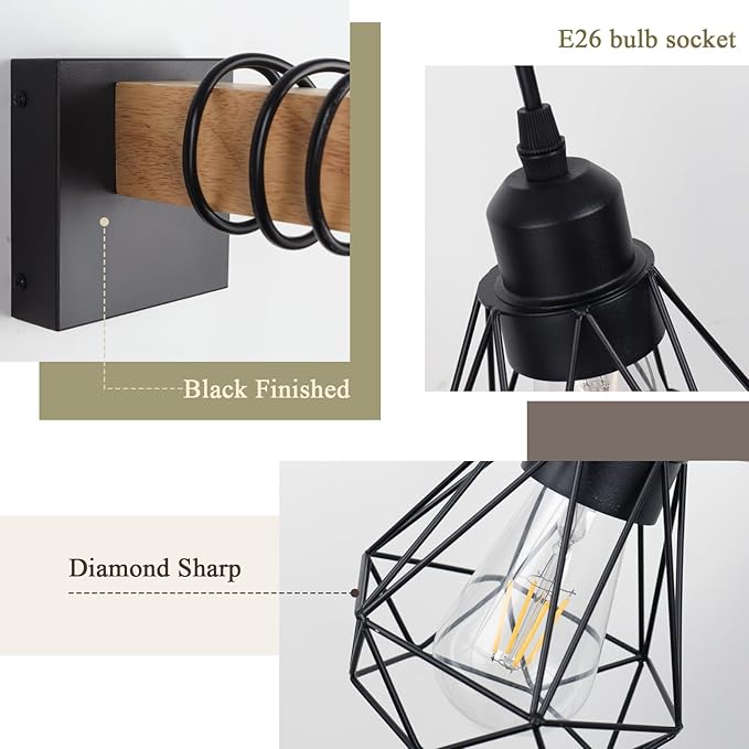 Battery Operated sconces Set of 2 for Bathroom, Dimmable Wall Sconces with Remote Control, Black LED Wireless Wall Lights for Living Room, Hallway, Bedroom(2 Pack)