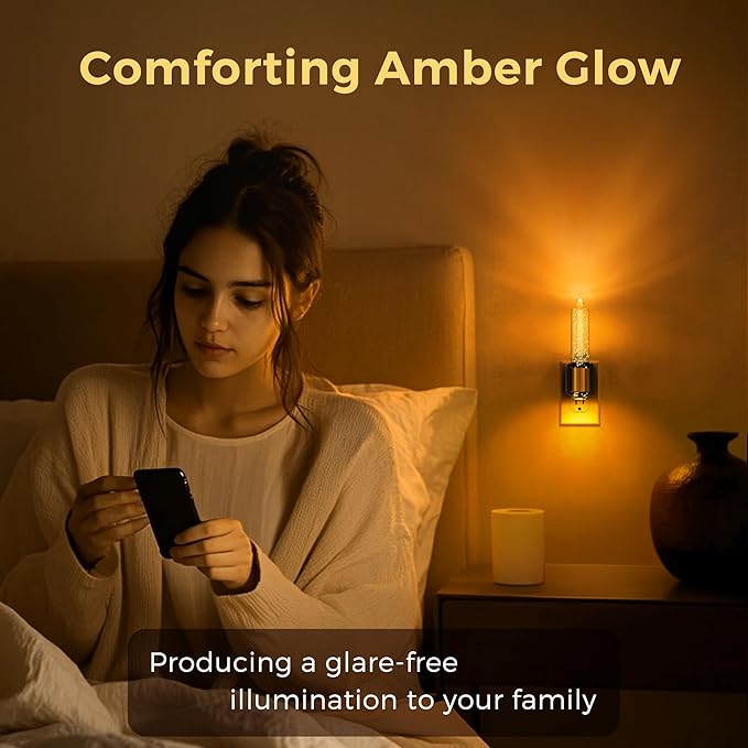 L LOHAS LED Night Light, Amber Candle Night Lights Plug into Wall, 0-100 LM Dimmable Nightlight, Plug in Bubble Night Light with Dusk to Dawn Sensor, for Bathroom Hallway