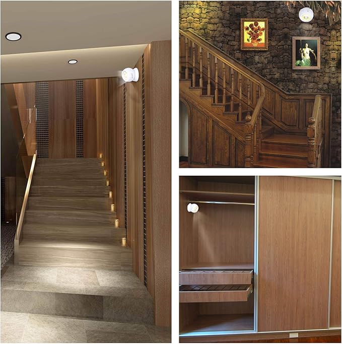 Lebote Motion Sensor Light Battery Powered Wall Light Battery Operated Motion Spotlight Waterproof Indoor/Outdoor LED Motion Lights for Garage Porch Stair Ceiling Gate(2 Pack)