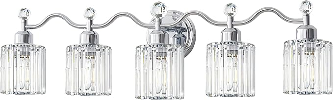 Bathroom Vanity Light, Modern Crystal Bathroom Ligth Fixture, Chrome 5 Light Vanity Lights, Light Fixtures Above Mirror, Wall Lamp for Mirror Living Room Cabinet Bedroom Porch