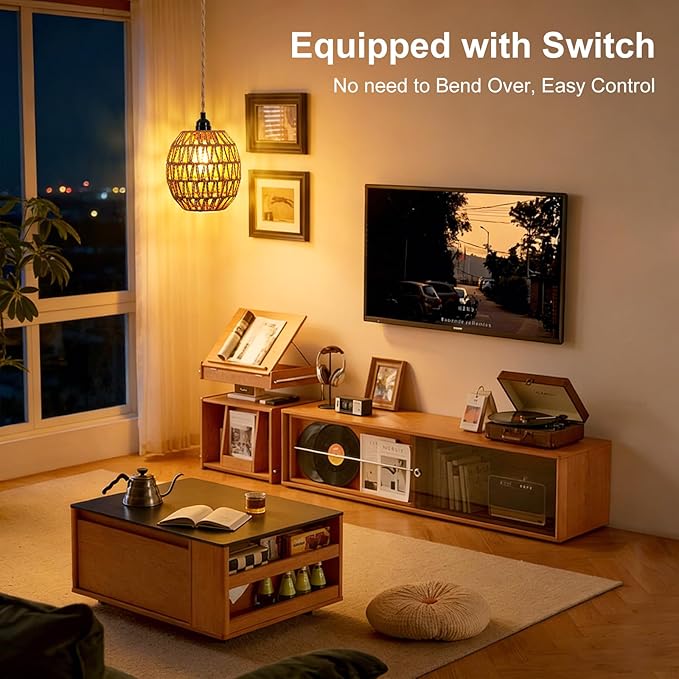 FRIDEKO HOME Hanging Lamps Hanging Light 15ft Plug in Pendant Light - Pendant Light with On Off Switch Plug in Cord Pendant Light Fixture E26 E27 Light SocketCord for Bedroom Living Room (Bohemia)