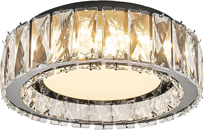 Crystal Dimmable Flush Mount Ceiling Light, Black Modern LED Close to Ceiling Light Fixture with 5CCT 2700K-6000K, Round Kitchen Lighting for Bedroom, Laundry Room, Hallway, Bathroom (11in 24W)