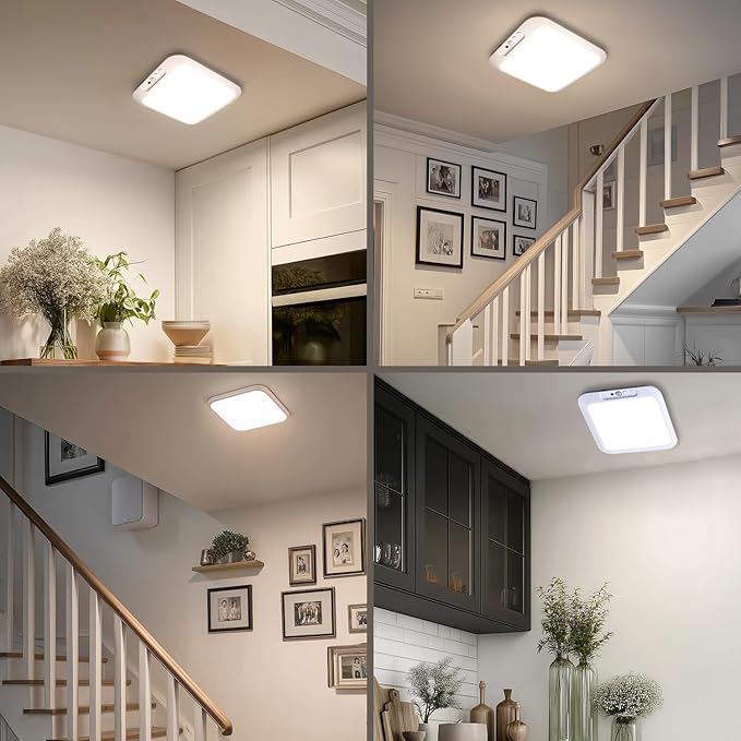 DAMI Rechargeable Ceiling Light with Remote 2 Pack, 4000mAh Battery, Motion Sensor Indoor Shower Light, Dimmable & 3 CCT (3000K/4500K/6500K), Timer for Closet, Hallway, Bathroom, Patio