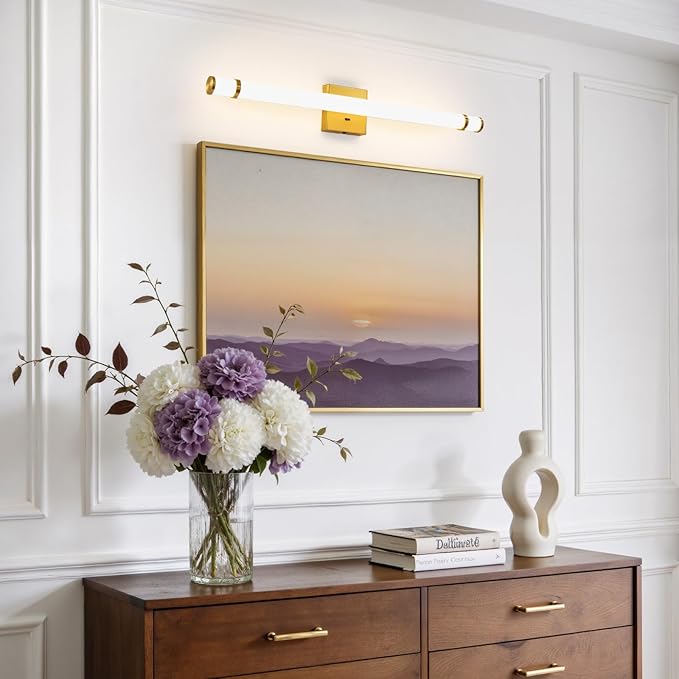 LED Modern Bathroom Light Fixtures Over Mirror - 31 Inch Gold Vanity Lights for Bathroom with Acrylic Shade 19W Dimmable 5CCT Bathroom Sconces Wall Lighting(Built-in Dimmer)