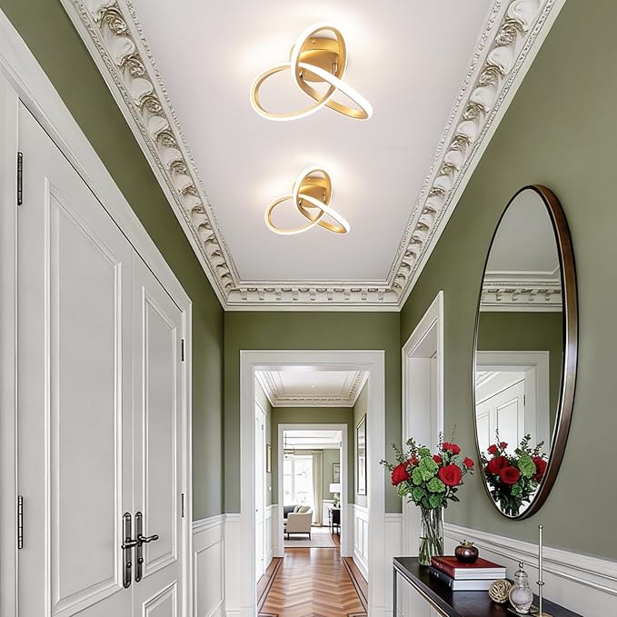 Gold Hallway Ceiling Light Fixtures 3000K-6000K Dimmable LED Ceiling Light with Remote Control Modern Flush Mount Ceiling Lights for Bedroom Bathroom Kitchen Balcony Stair Aisle Ceiling Lamp (Gold)