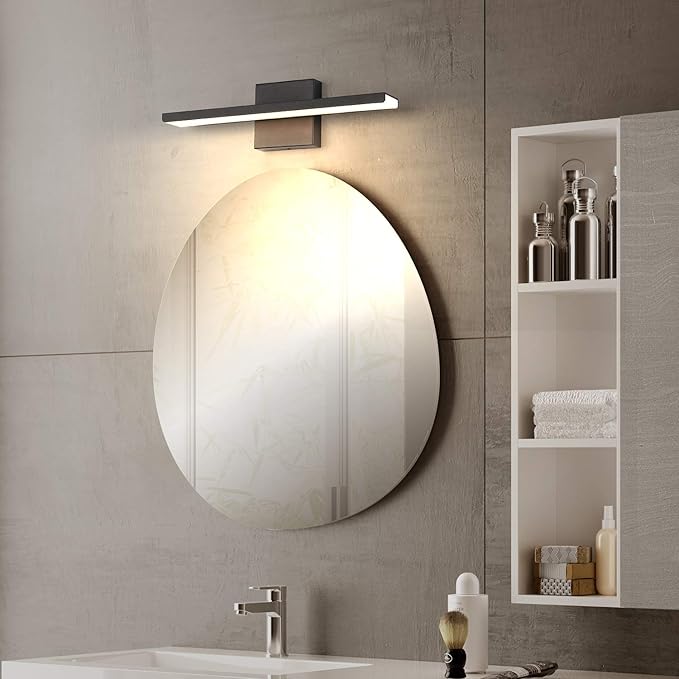 JUSHENG Modern Black Bathroom Vanity Light Fixtures 24" Inch Long Industrial Aluminum LED Bath Wall Light Lamps Over Mirror in Hallway Bedroom Lighting Matte Black 24W 3000K