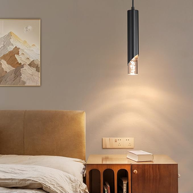 Minimalist Kitchen Island Pendant Lights, Black Modern Linear Hanging Light Fixture, Bubble Acrylic, Adjustable 2700K/4500K/6500K, LED Ceiling Lighting for Dining Room, Bedside, Bathroom, Bar