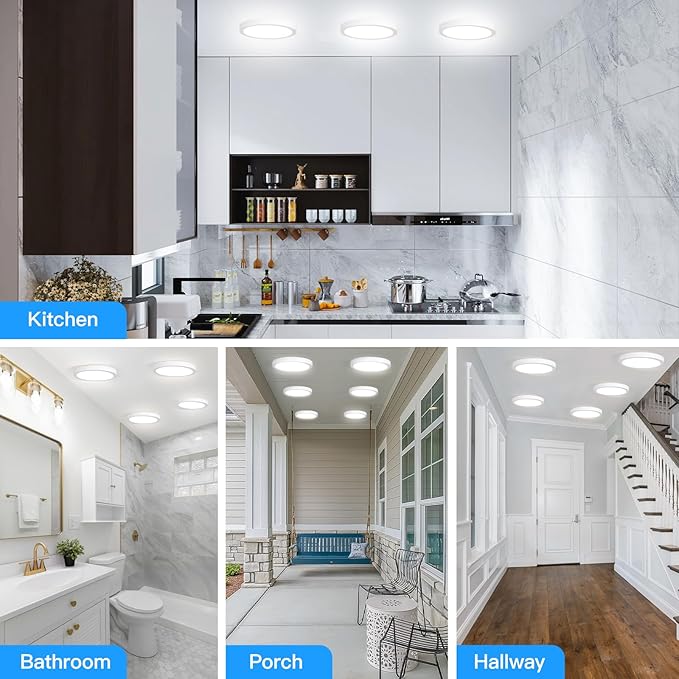 7Inch Flush Mount LED Ceiling Lights 100W Equivalent 5000K Daylight White, 15W 1500LM Dimmable Flat Surface Mount Ceiling Light, Small Round Light Fixtures for Closet Basement Hallway Kitchen, 1 Pack