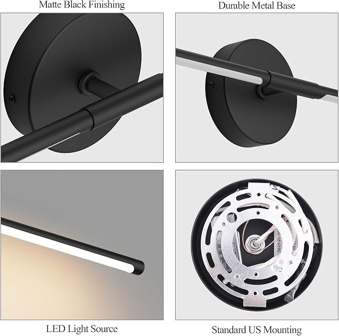 Modern Wall Sconce for Bathroom & Bedroom - 33In Black Vanity Light Fixture - 3000K Warm Light - 360 Rotate Over Mirror