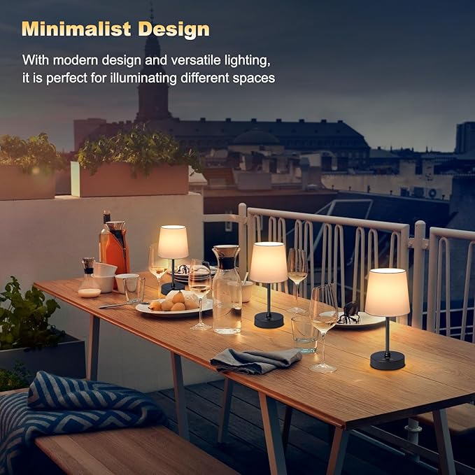Wowag Cordless Table Lamp,5000mAh Rechargeable Battery Operated Desk Lamp,3Colors & 7 RGB Stepless Dimmable, Portable Small Touch Fabric Shade LED Night Light for Patio Restaurant Home(White)