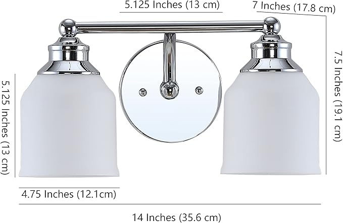 JONATHAN Y 14" Chrome Modern Farmhouse LED Vanity Light Wall Sconce Fixture, Frosted White Glass Shade, Dimmable Wall Lamp for Bathroom Mirror Kitchen Sink, UL Listed (JYL7550A)