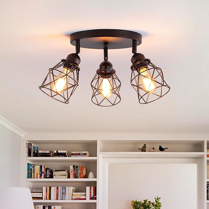 Kitchen Light Fixtures Ceiling Mount, Adjustable Semi Flush Mount Ceiling Light, Multi-Directional Lamp for Kitchen, Hallway, Dining Room, Farmhouse with E26 Base (Black)