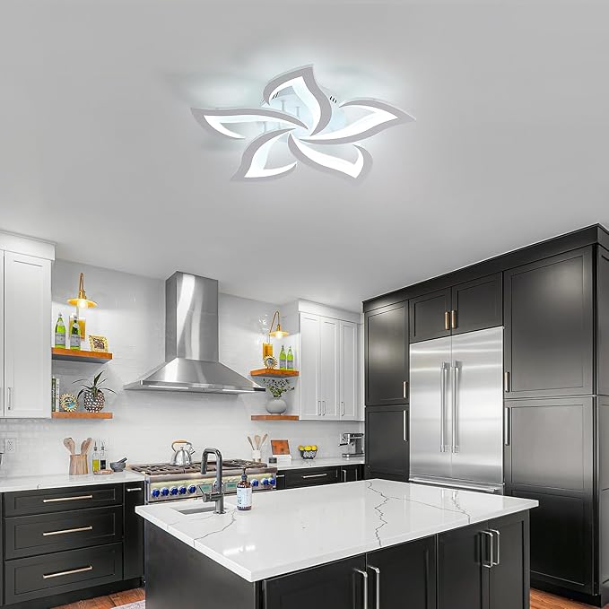 Goeco Dimmable Ceiling Light, White 5-Petals Flower Design Flush Mount Ceiling Lights Fixture, 3000K-6500K LED Acrylic with APP/Remote Control for Bedroom, Dining Room, Living Room, Kitchen