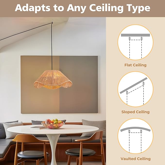 LumStory Rattan Plug in Pendant Light for Ceiling Farmhouse Boho Woven Hanging Lights with Plug in Cord, Rustic Hanging Lamp with Dimmable Switch, Wicker Chandelier for Dining Room, Bedroom, 3-Light