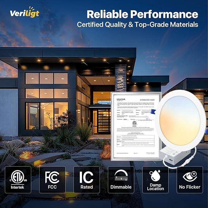 4 Pack 8 Inch LED Recessed Light, Dimmable, Damp Rated, 5CCT Selectable, 18W 1600LM, 120V, Silm Canless Wafer Ceiling Light, ETL&FCC