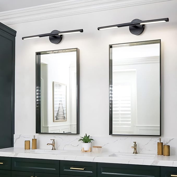 Matte Black Bathroom Light Fixtures Over Mirror 24 Inch, 18W 360° Rotatable Dimmable 4000K Led Vanity Light Bar, Modern Bathroom Vanity Lights Above Mirror, Led Bathroom Lighting