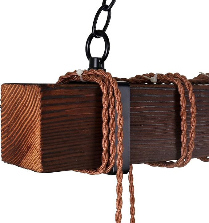 Farmhouse Pendant Lights Kitchen Island, Kitchen Light Fixtures, Rustic Dining Room Light Fixture with 8 E26 Bulb Sockets, Black Metal and Wood Beam Ceiling Pendant Light Fixtures, Hanging Lights