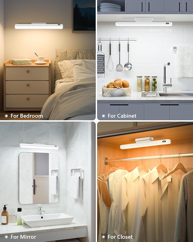 WILLED 3W Magnetic Light Bar, Eye-Friendly Makeup Lighting, 2000mah Vanity Lights for Mirror with Battery Display, Button Control Rechargeable Light Bar for Cabinet, Closet, Bathroom and Desk