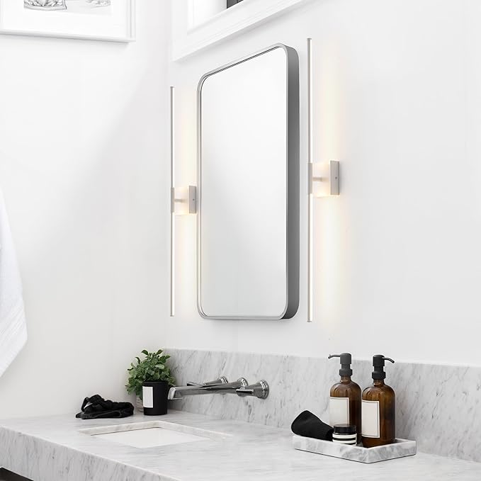 JONATHAN Y 32" White Modern Dimmable Integrated LED Wall Sconce, Minimalist Adjustable Metal Vanity Light for Bathroom Mirror, Bedroom, Hallway, 3000K, ETL Listed (JYL7040G)