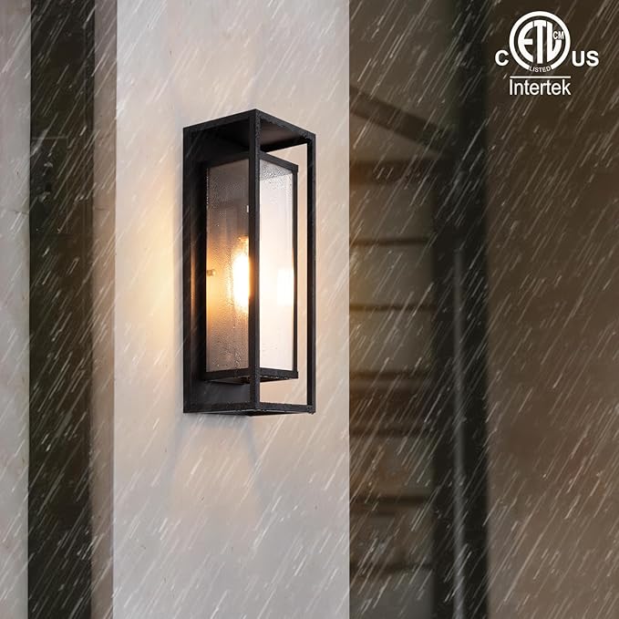 mirrea 18" Classic Outdoor Wall Sconce 1 Light in Matte Black Rectangular Metal Frame and Clear Glass Shade Waterproof Porch Light Patio Light