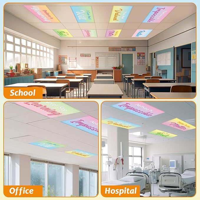 Wiooffen 8PCS Fluorescent Light Covers for Classroom Ceiling Light 4x2ft Magnetic Lights Covers Filter Easy Install for School Office Hospitals Ceiling Supplies (Gradient Positive)