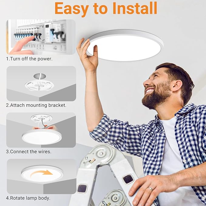 slochi 2Pack LED Flush Mount Ceiling Light Fixture, 12 Inch 24W, 3200LM, Super Slim 0.7 Inch, 3000K-6500K Adjustable Low Profile LED Ceiling Lights for Bedroom, Kitchen, Hallway(White)