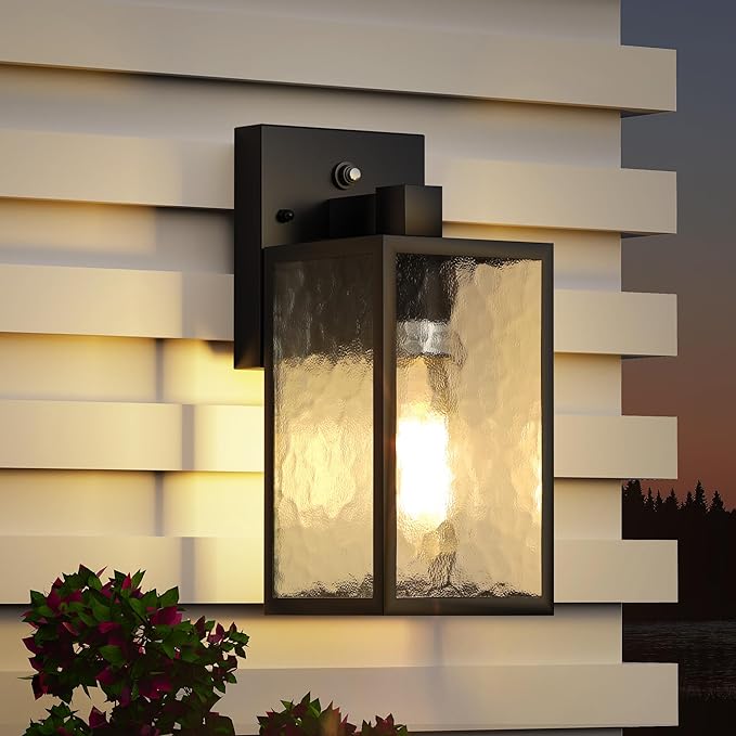 WIHTU Dusk to Dawn Outdoor Lighting Fixtures, Black Exterior Front Porch Light, Sensor Wall Sconce Lamp, Waterproof Wall Lantern, Anti Rust Outside Coach Lights for House, Doorway, Garage
