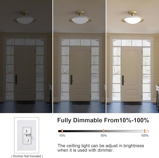 2 Pack Dimmable Mid Century Modern Flush Mount Ceiling Light, White and Gold LED Ceiling Light, 11.8in Kitchen Lighting Fxitures Ceiling with Acrylic Shade for Hallway Bedroom Entryway Laundry Room