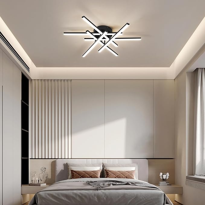 CANEOE Sputnik Modern Led Ceiling Light,50W LED Dimmable with Remote Control Ceiling Light Fixture Black Flush Mount Chandelier Ceiling Lighting for Bedroom Living Room Kitchen Office Ceiling Lamp