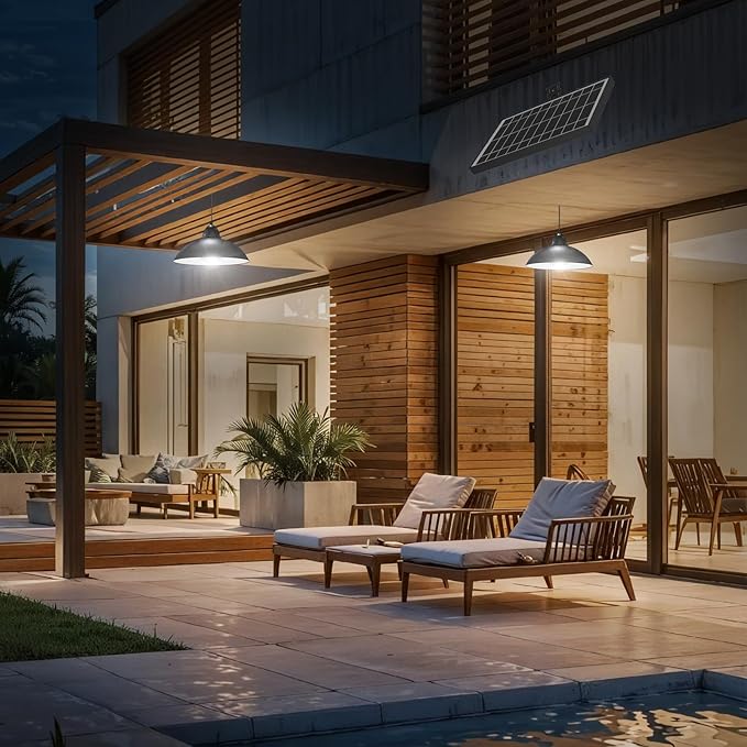 Lightonight Solar Pendant Light with Remote Control, 3 Color Dimmable Double Bulb, IP65 Weatherproof Dusk to Dawn Solar Light for Gazebo,Barn,Shed,Garage,Patio,Pergola,Chicken Coop,Stables,Tents