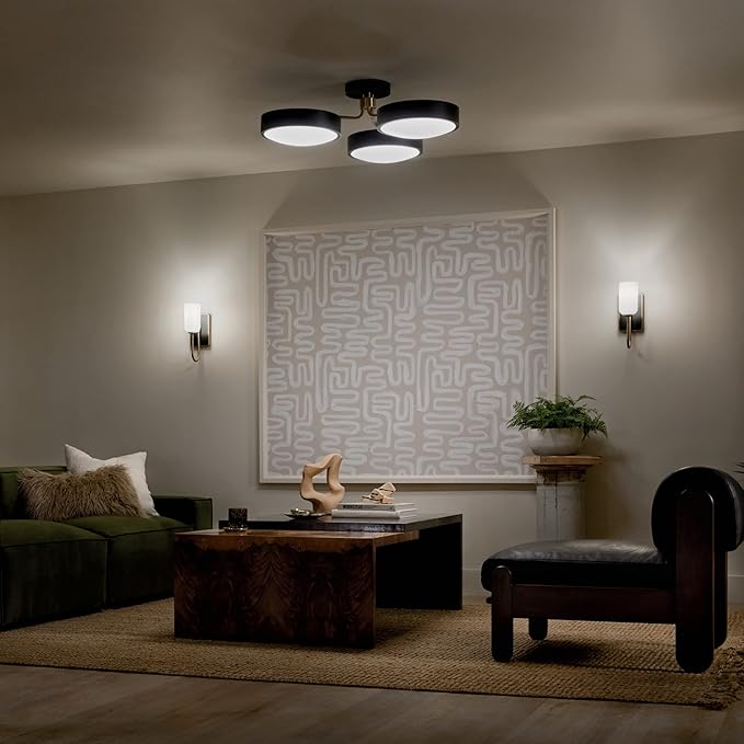 KICHLER Sago 52604BKCPZ Semi Flush LED 3-Light 40˝ with Clear Acrylic with Inside Satin Etch in Black and Champagne Bronze
