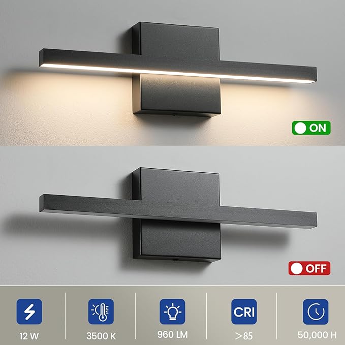 Epinl Black Bathroom Vanity Light - 15.7 inch 5CCT Modern Bathroom Light Fixture Over Mirror 12W LED Dimmable Wall Sconce Lighting Fixture for Bathroom Bedroom